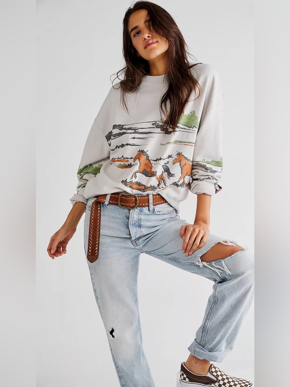 Free People x Daydreamer Running Horses Oversized Crewneck sweatshirt